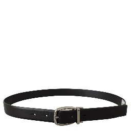 Black Leather Silver Metal Chrome Logo Buckle  Belt
