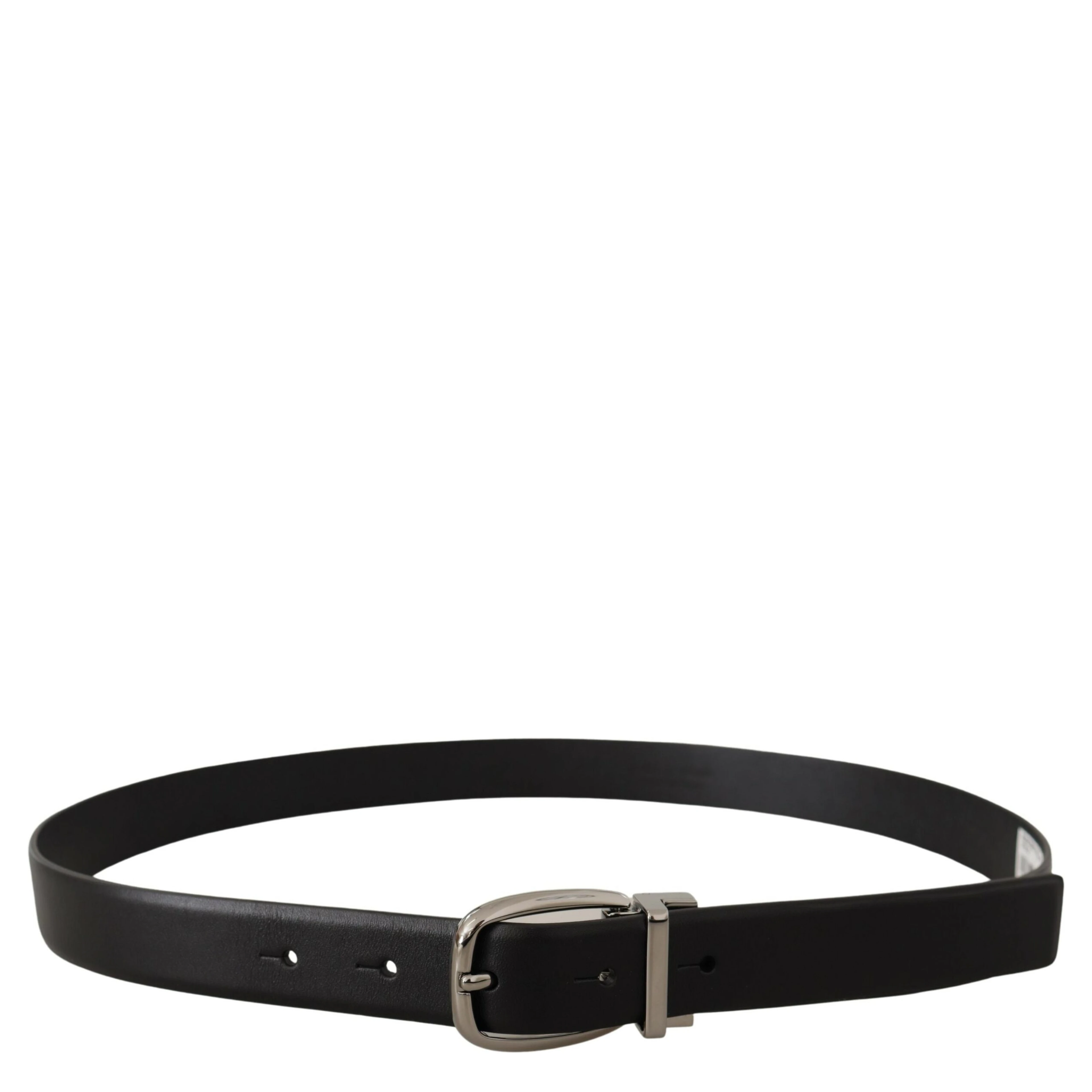 Black Leather Silver Metal Chrome Logo Buckle  Belt