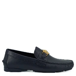 Navy Blue Calf Leather Loafers Shoes