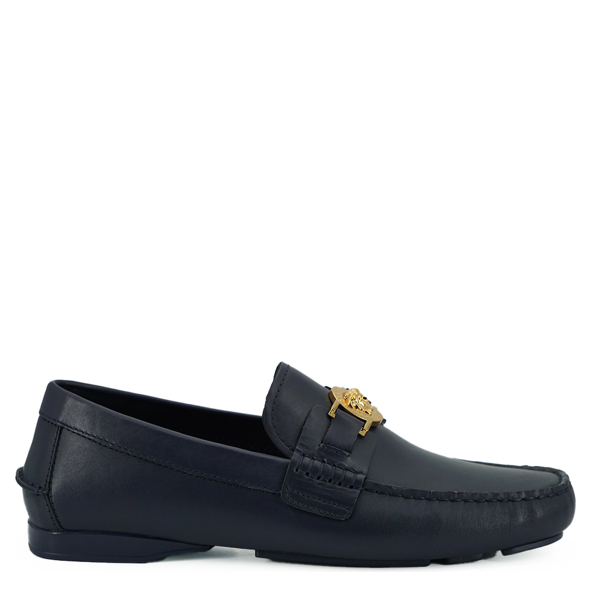 Navy Blue Calf Leather Loafers Shoes