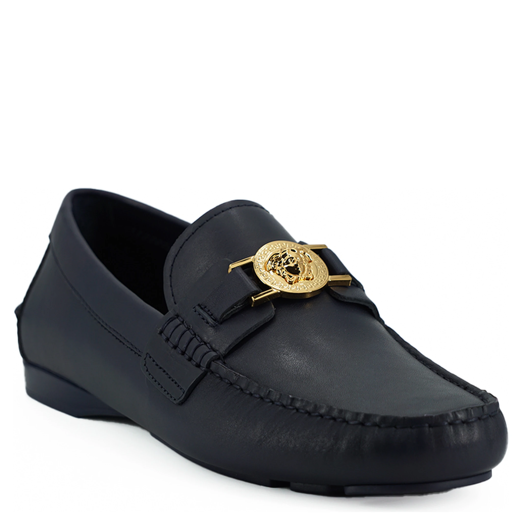 Navy Blue Calf Leather Loafers Shoes