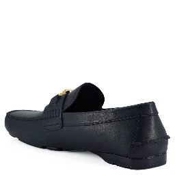 Navy Blue Calf Leather Loafers Shoes