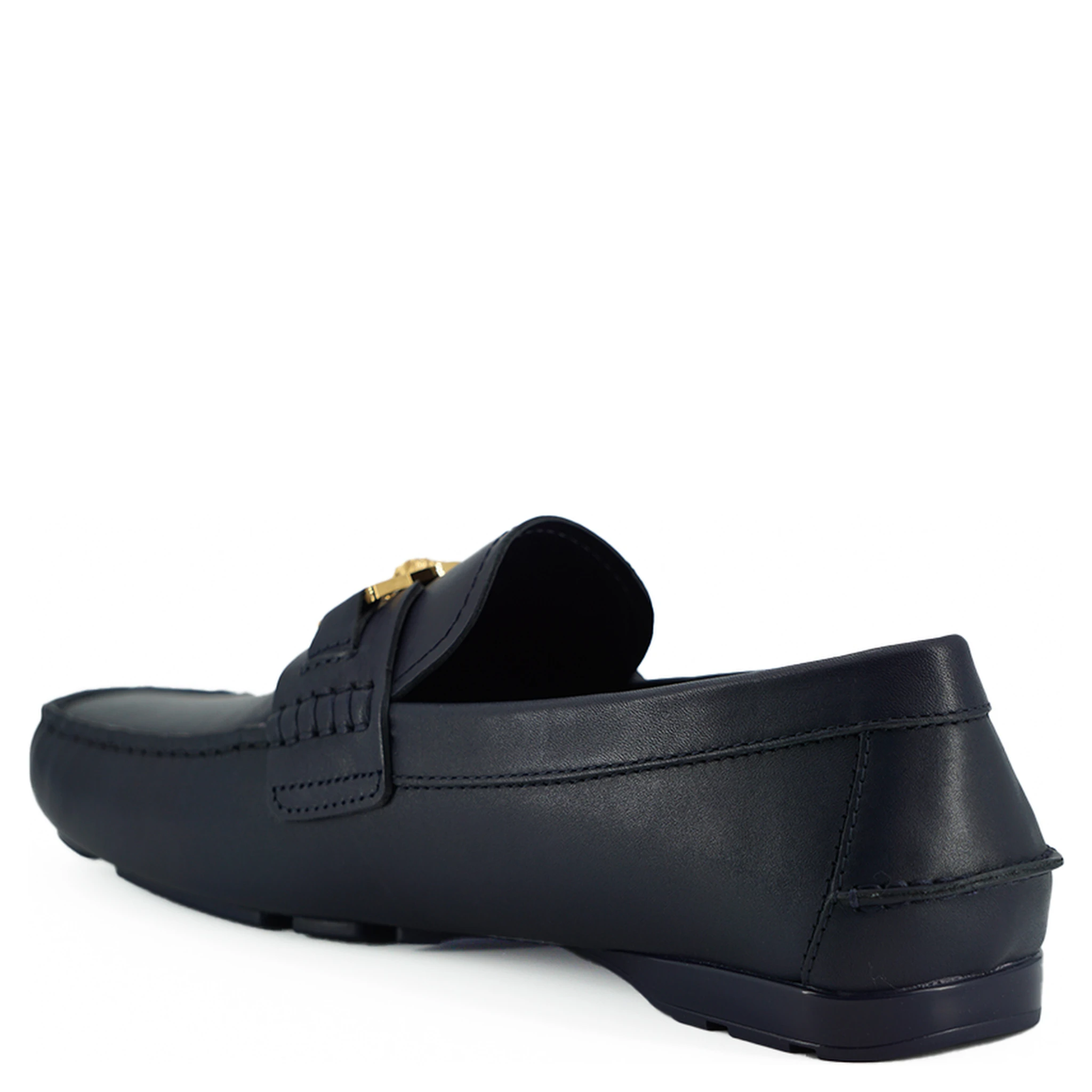 Navy Blue Calf Leather Loafers Shoes