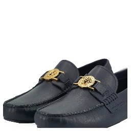 Navy Blue Calf Leather Loafers Shoes