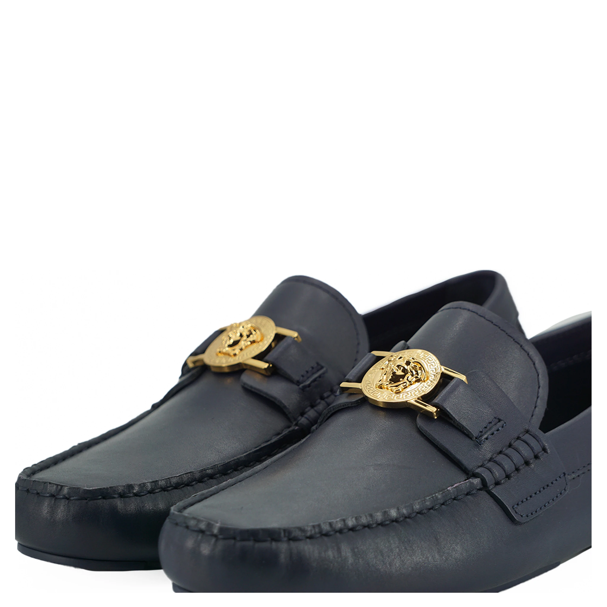 Navy Blue Calf Leather Loafers Shoes
