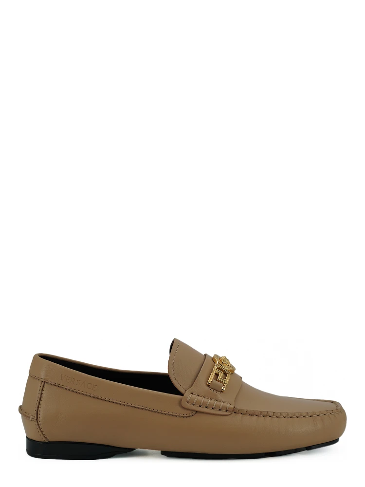 Beige Calf Leather Loafers Shoes