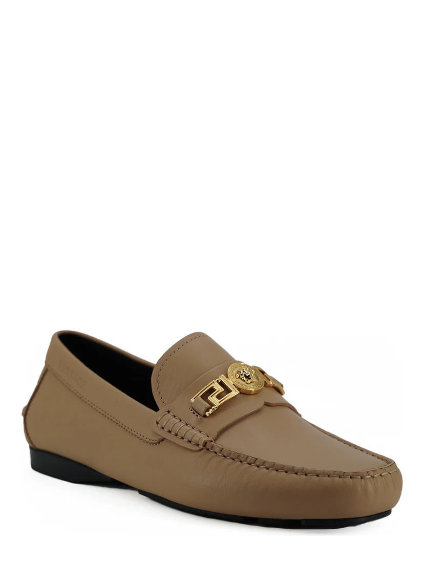 Beige Calf Leather Loafers Shoes