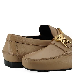 Beige Calf Leather Loafers Shoes