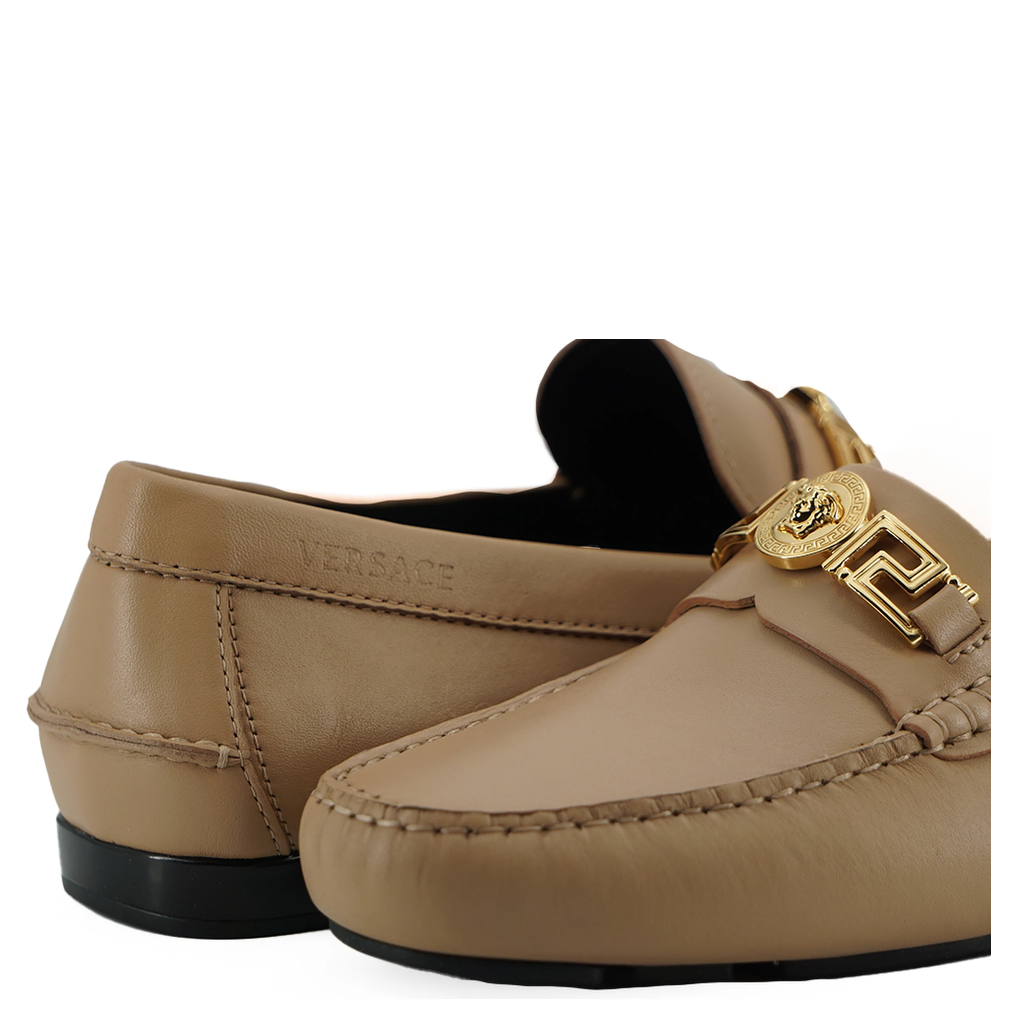Beige Calf Leather Loafers Shoes