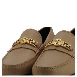 Beige Calf Leather Loafers Shoes