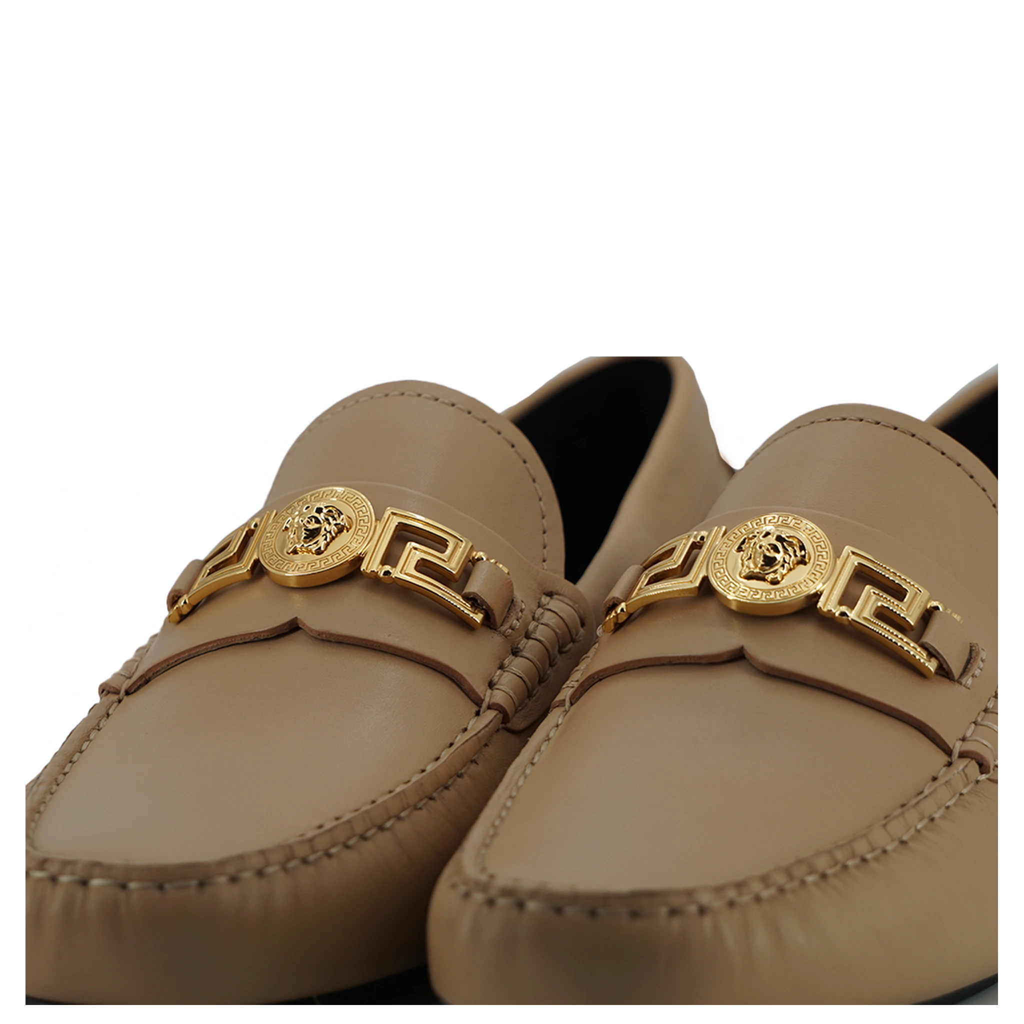 Beige Calf Leather Loafers Shoes