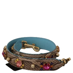 Brown Exotic Leather Crystals Shoulder Strap