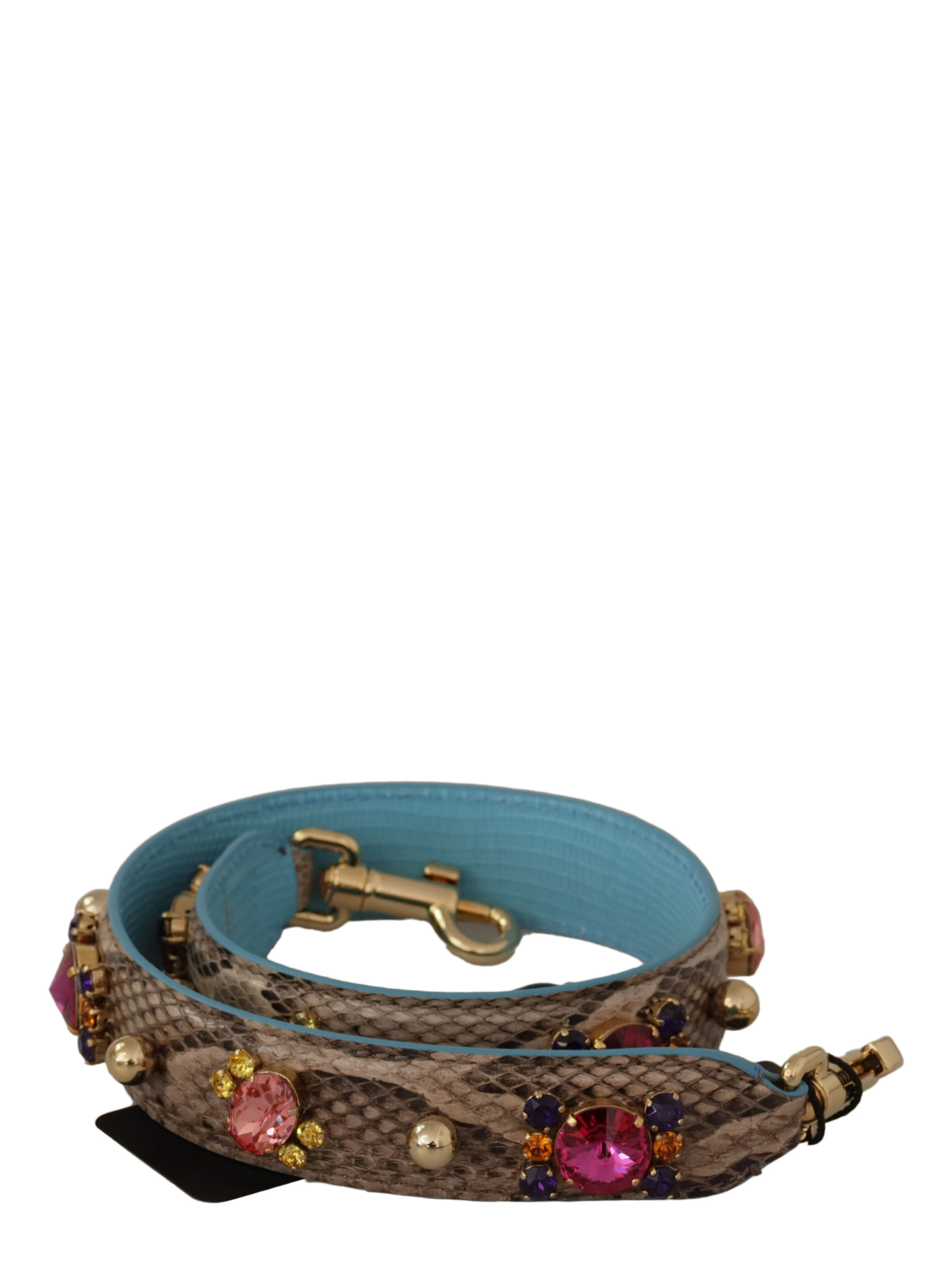 Brown Exotic Leather Crystals Shoulder Strap