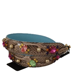 Brown Exotic Leather Crystals Shoulder Strap