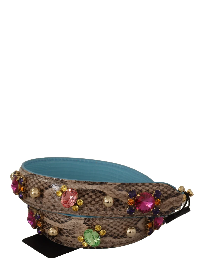 Brown Exotic Leather Crystals Shoulder Strap