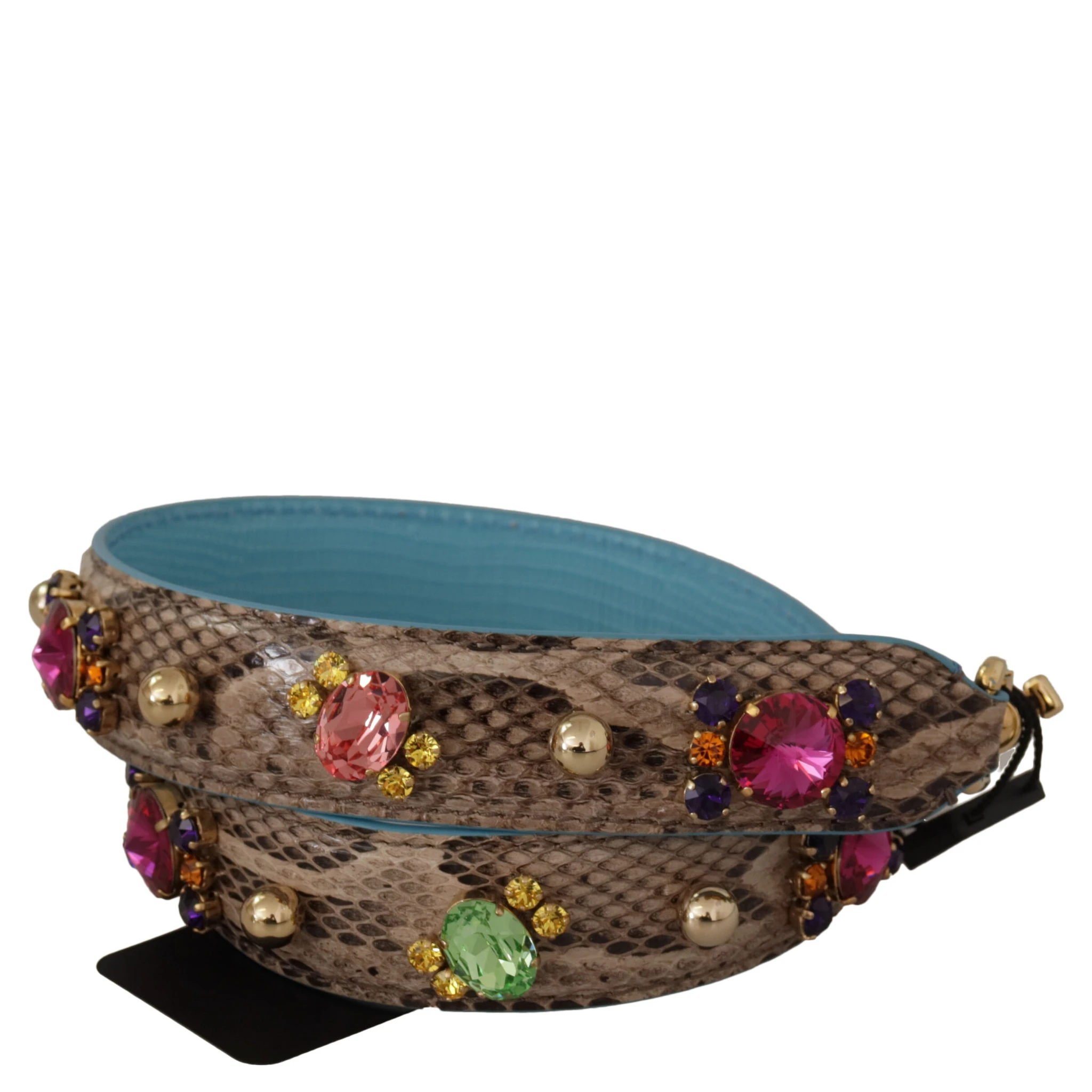 Brown Exotic Leather Crystals Shoulder Strap