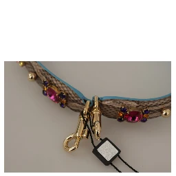 Brown Exotic Leather Crystals Shoulder Strap