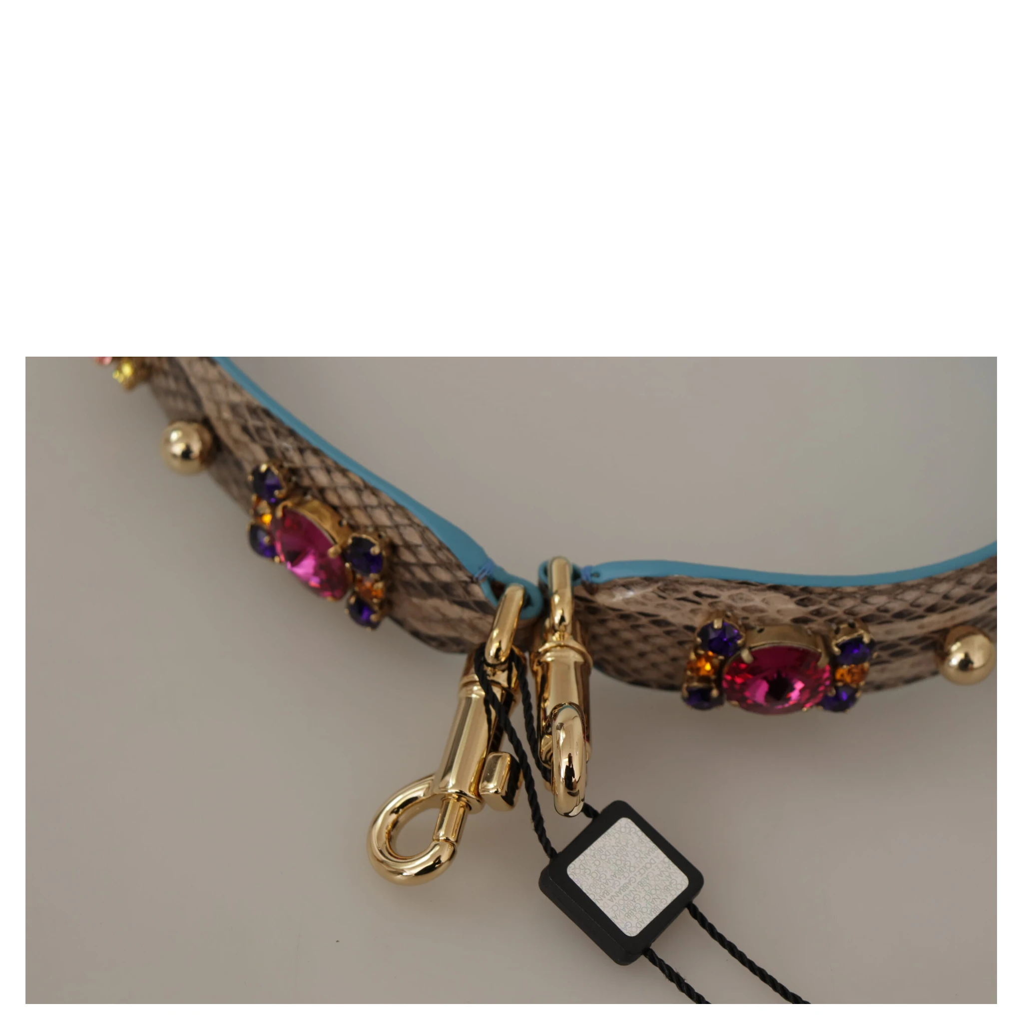 Brown Exotic Leather Crystals Shoulder Strap