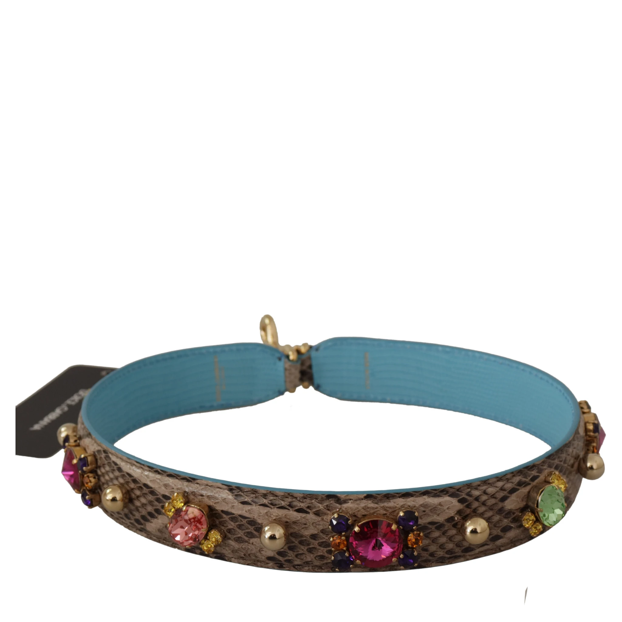 Brown Exotic Leather Crystals Shoulder Strap