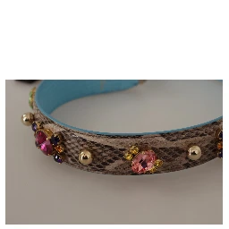 Brown Exotic Leather Crystals Shoulder Strap