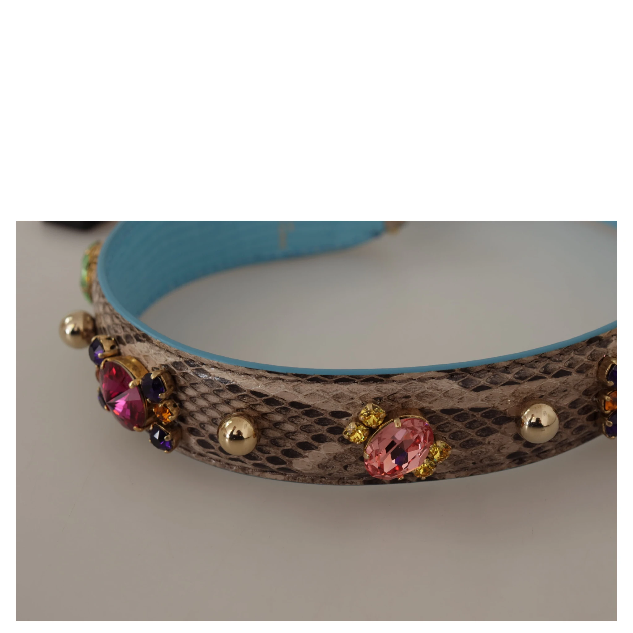 Brown Exotic Leather Crystals Shoulder Strap