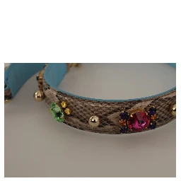 Brown Exotic Leather Crystals Shoulder Strap