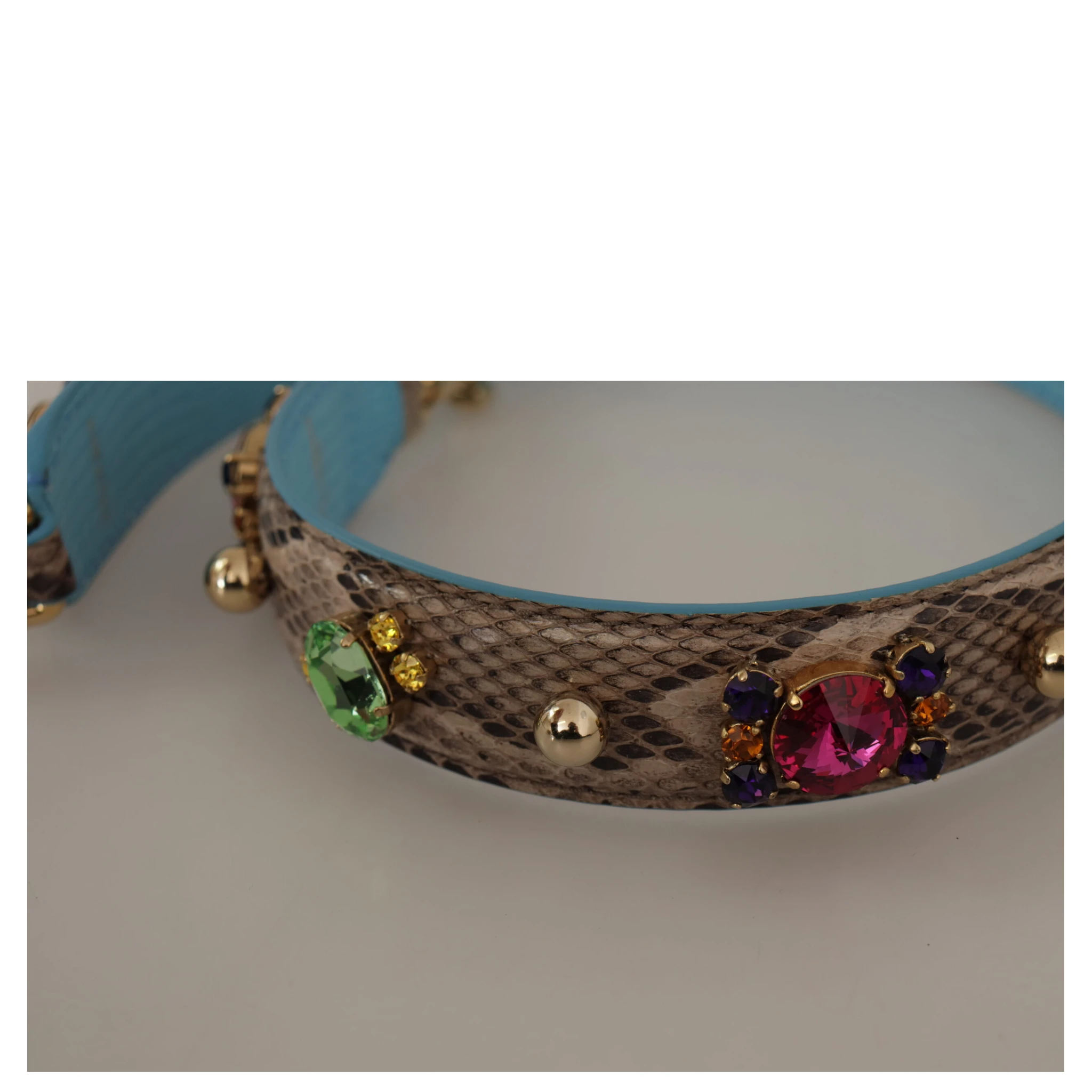 Brown Exotic Leather Crystals Shoulder Strap