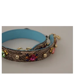 Brown Exotic Leather Crystals Shoulder Strap