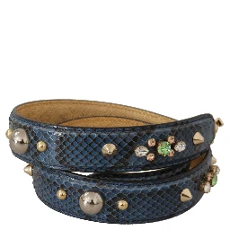 Blue Exotic Leather Crystals Shoulder Strap