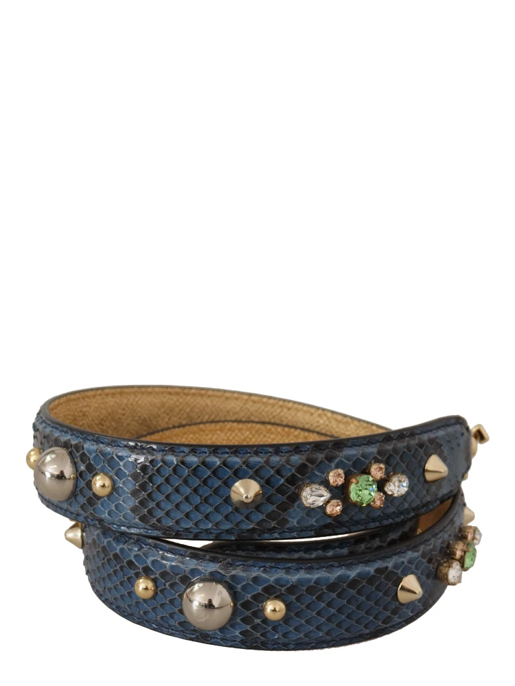 Blue Exotic Leather Crystals Shoulder Strap