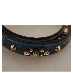 Blue Exotic Leather Crystals Shoulder Strap