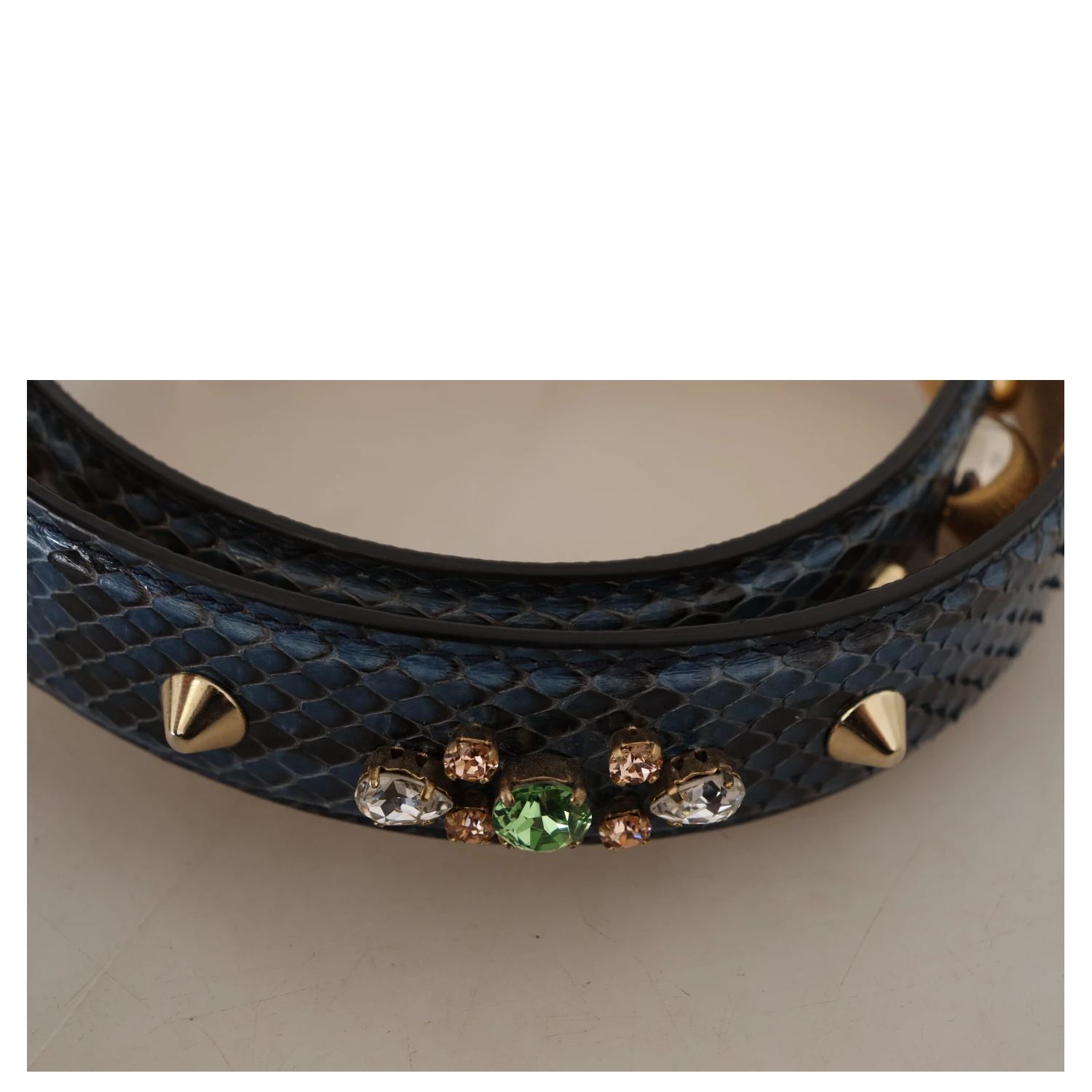 Blue Exotic Leather Crystals Shoulder Strap