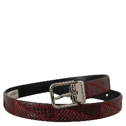 Red Exotic Leather Metal Logo Buckle Belt