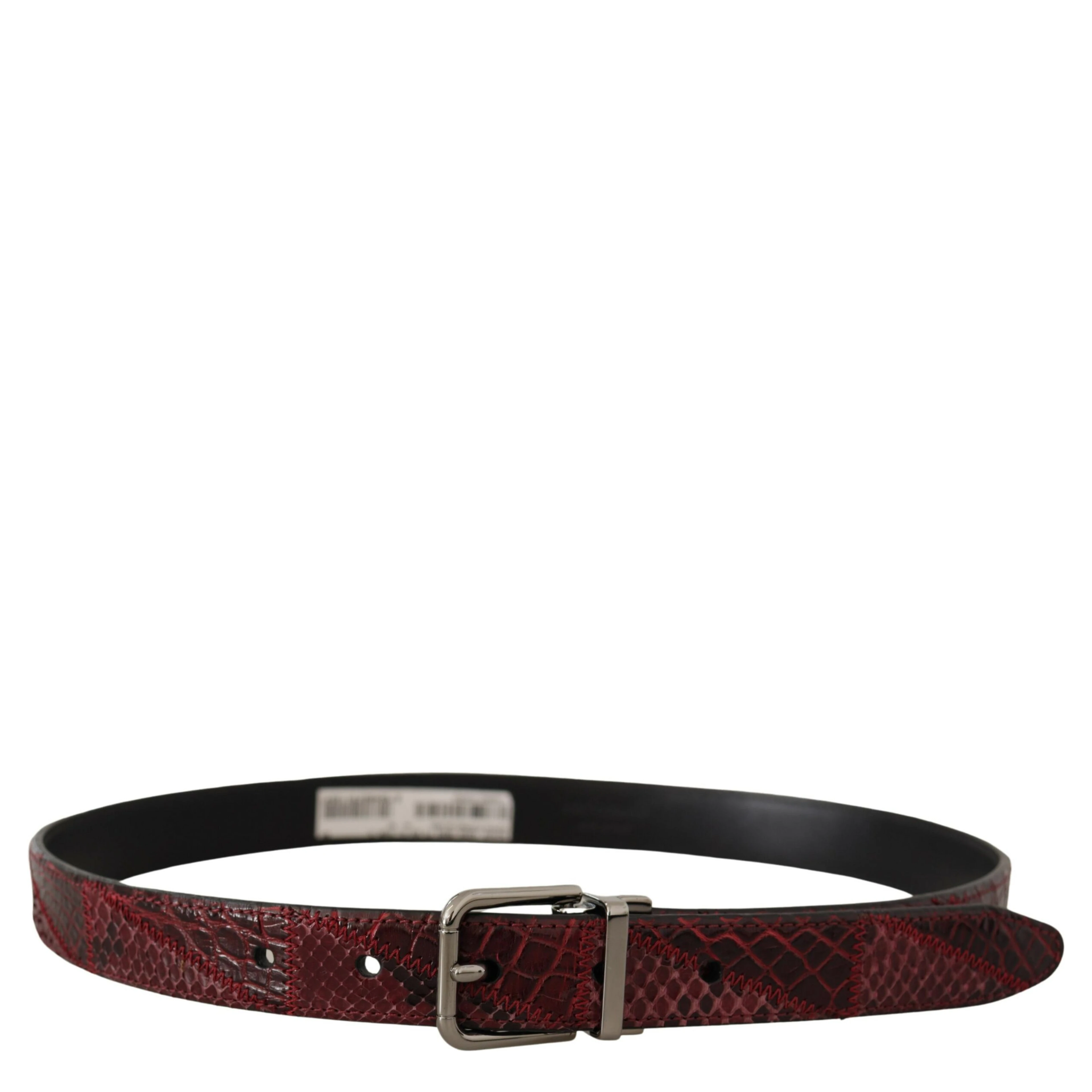 Red Exotic Leather Metal Logo Buckle Belt