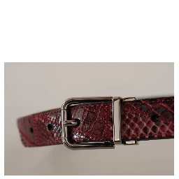 Red Exotic Leather Metal Logo Buckle Belt