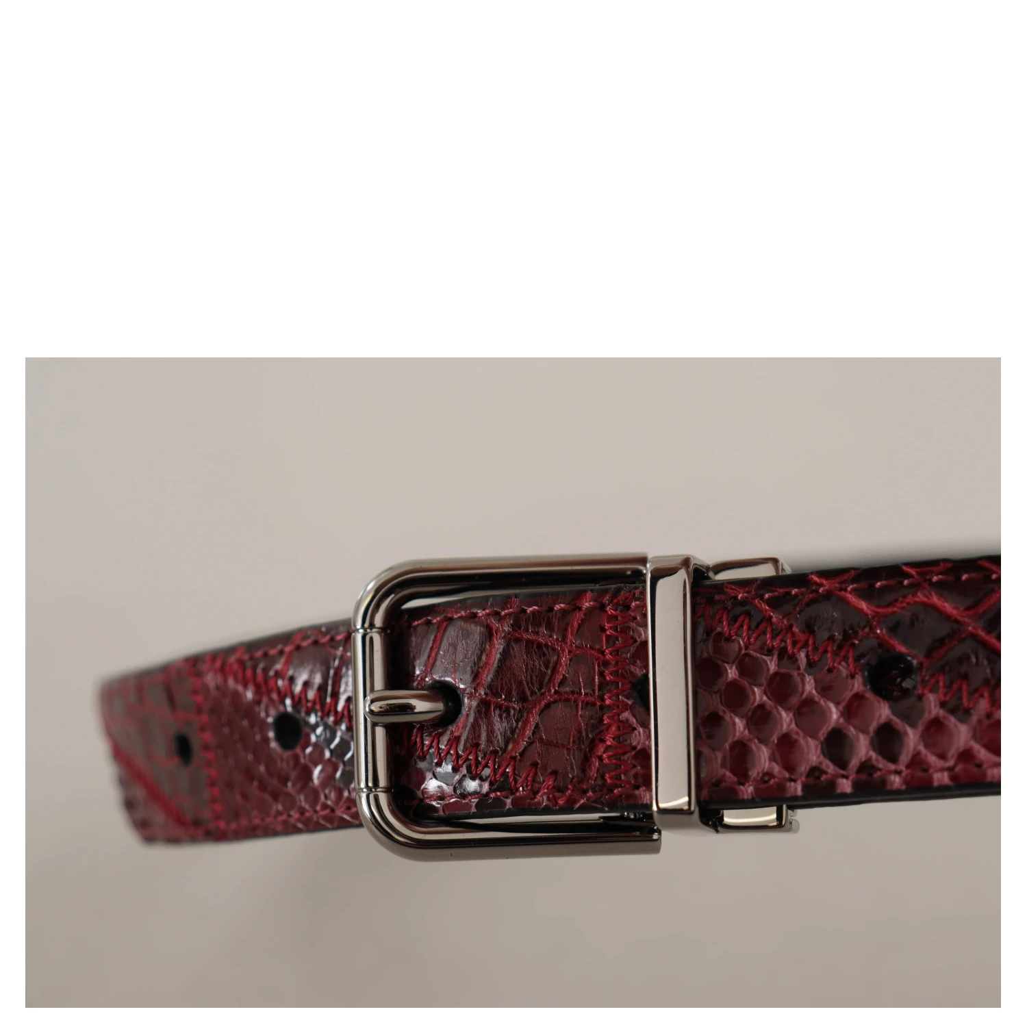 Red Exotic Leather Metal Logo Buckle Belt