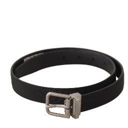 Black Canvas Leather Silver Tone Metal Buckle Belt