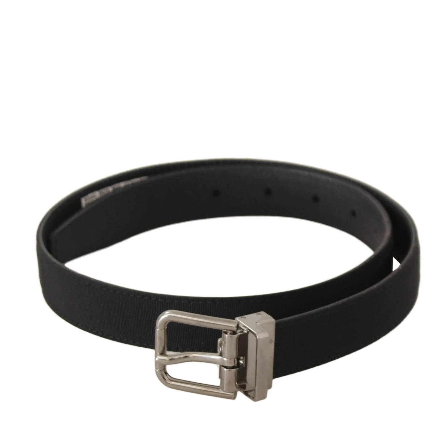Black Canvas Leather Silver Tone Metal Buckle Belt