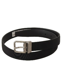 Black Canvas Leather Silver Tone Metal Buckle Belt