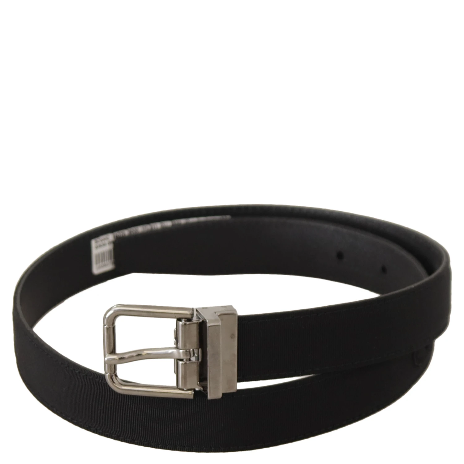 Black Canvas Leather Silver Tone Metal Buckle Belt