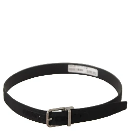 Black Canvas Leather Silver Tone Metal Buckle Belt