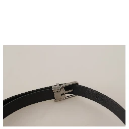 Black Canvas Leather Silver Tone Metal Buckle Belt