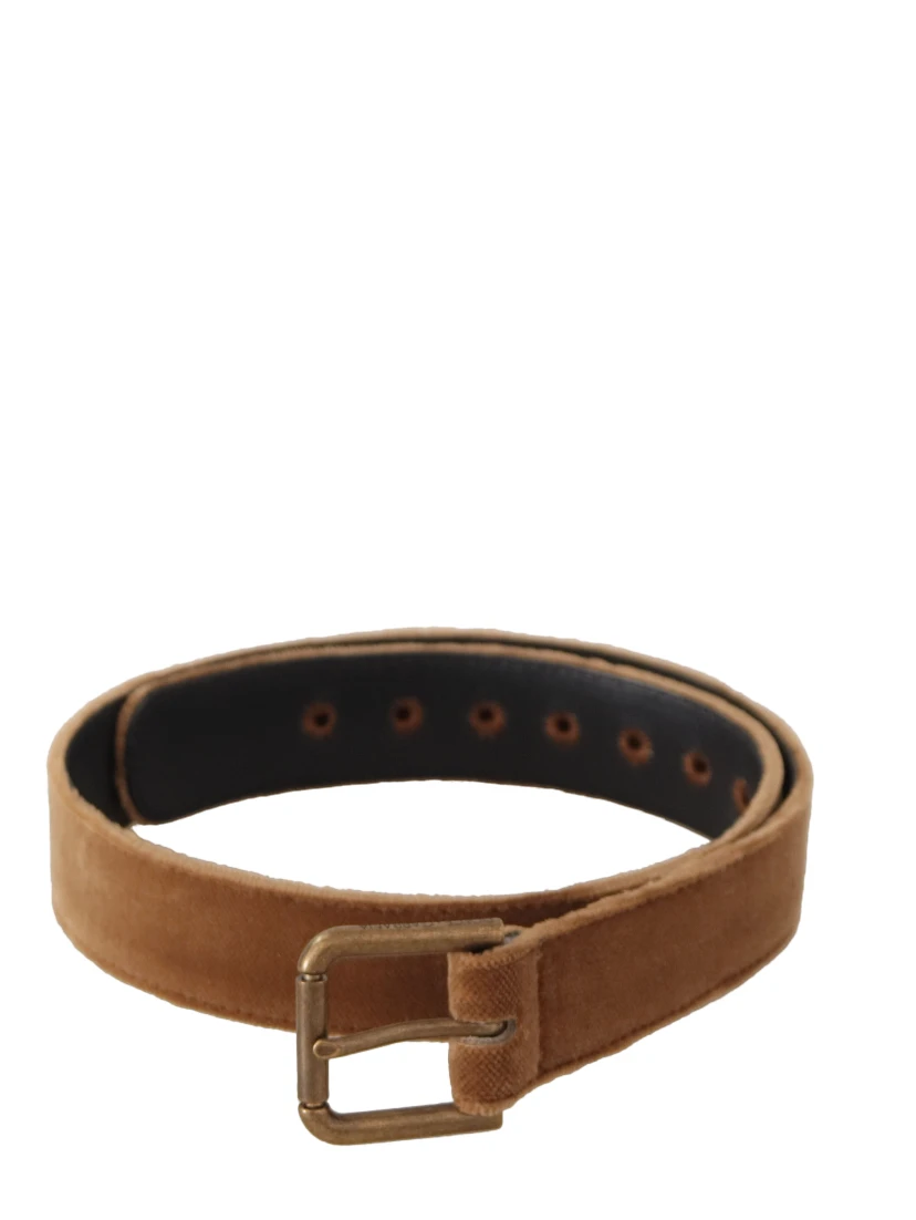 Brown Velvet Bronze Vintage Logo Metal Buckle Belt