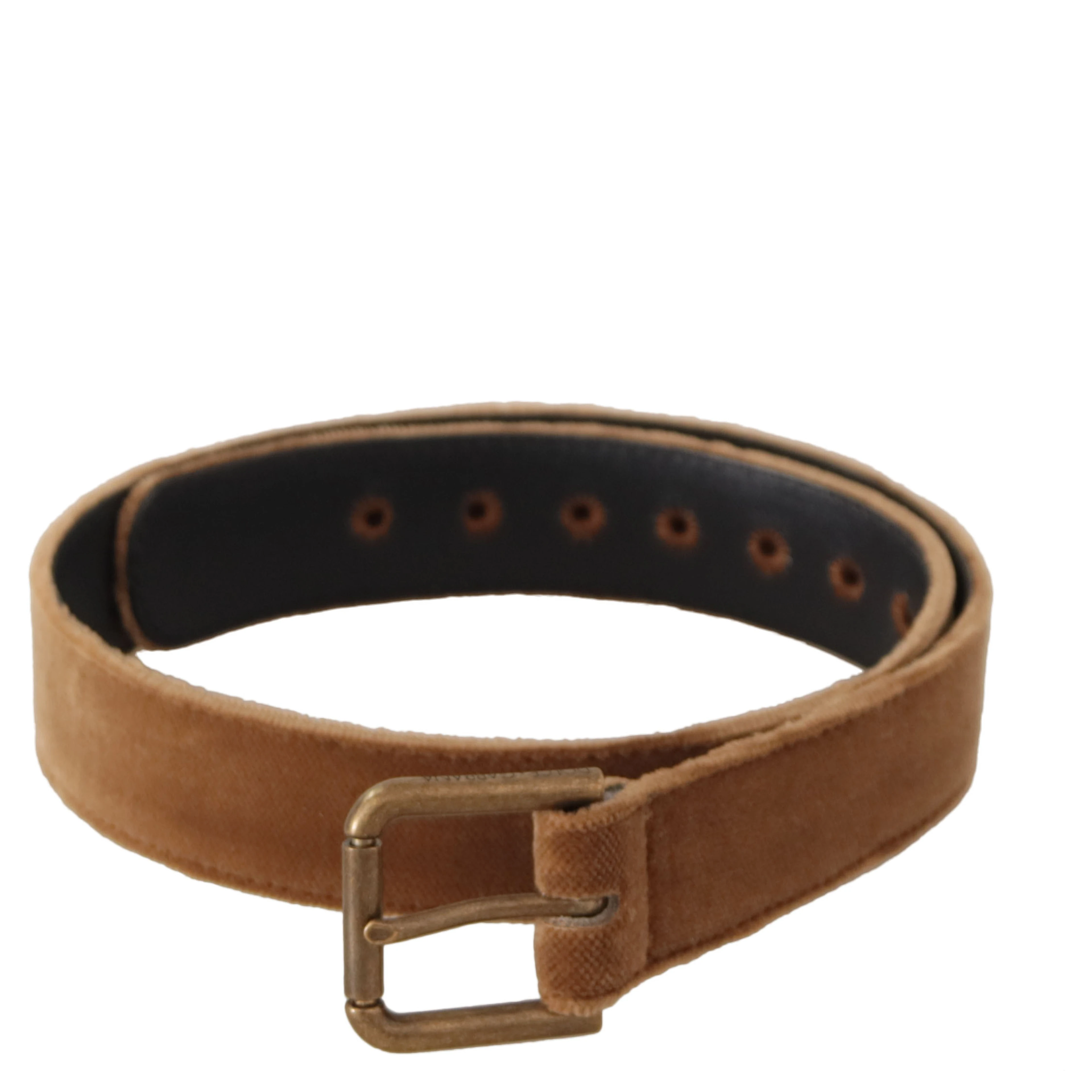 Brown Velvet Bronze Vintage Logo Metal Buckle Belt