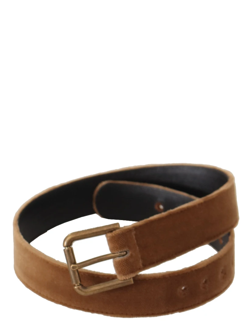Brown Velvet Bronze Vintage Logo Metal Buckle Belt