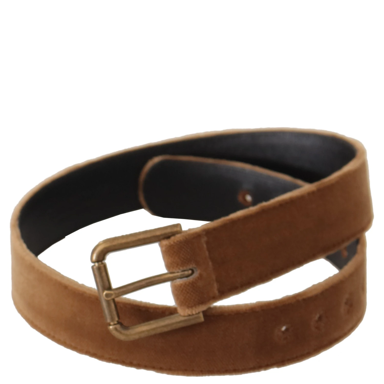 Brown Velvet Bronze Vintage Logo Metal Buckle Belt