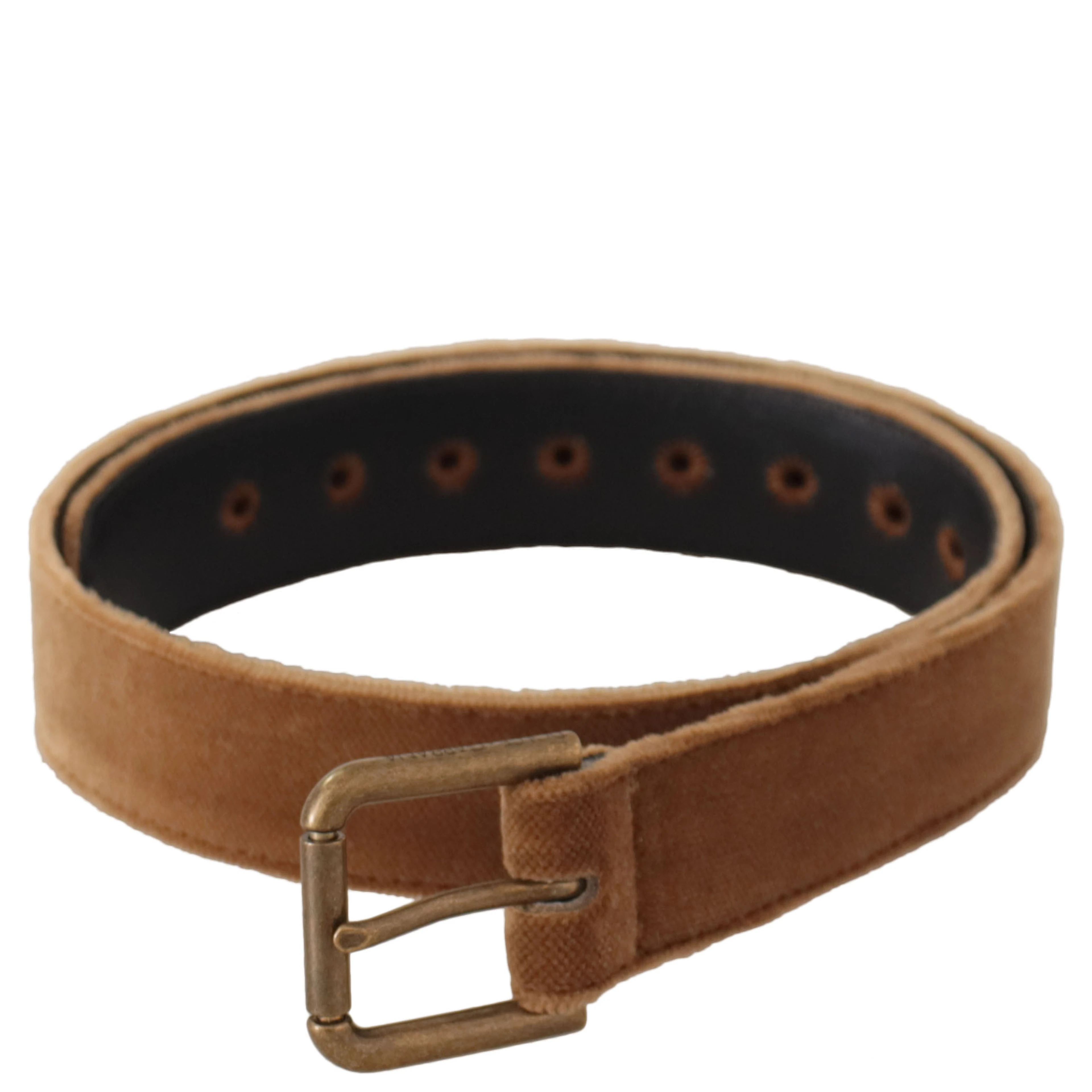 Brown Velvet Bronze Vintage Logo Metal Buckle Belt