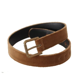 Brown Velvet Bronze Vintage Logo Metal Buckle Belt