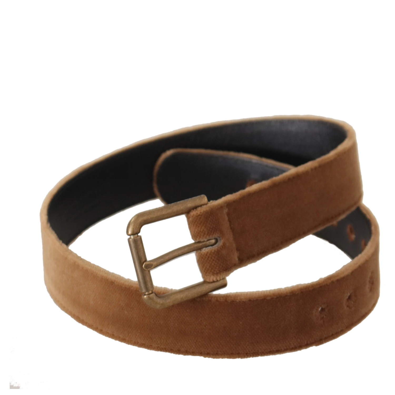 Brown Velvet Bronze Vintage Logo Metal Buckle Belt