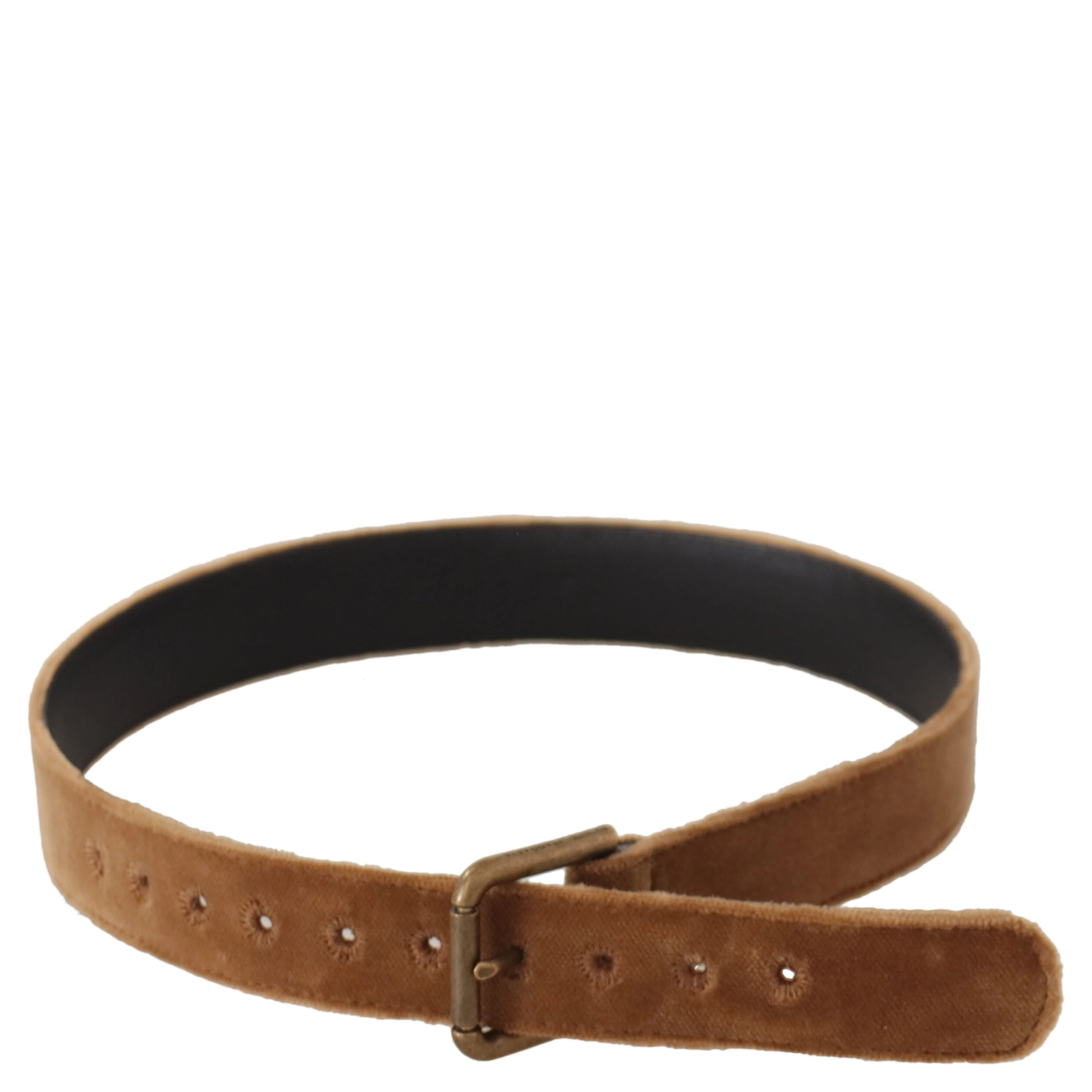 Brown Velvet Bronze Vintage Logo Metal Buckle Belt